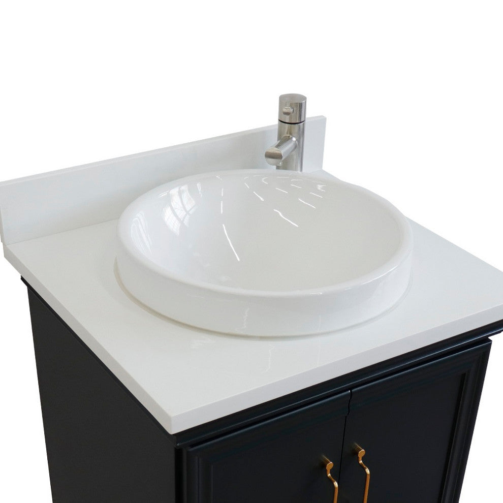 25" Single Vanity, Dark Gray Finish With Engineered Stone Top And Round Sink