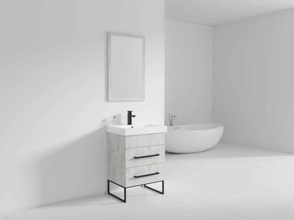 Fine Fixtures Modern Vanity Set, Gray Marble, 24", Black Hardware