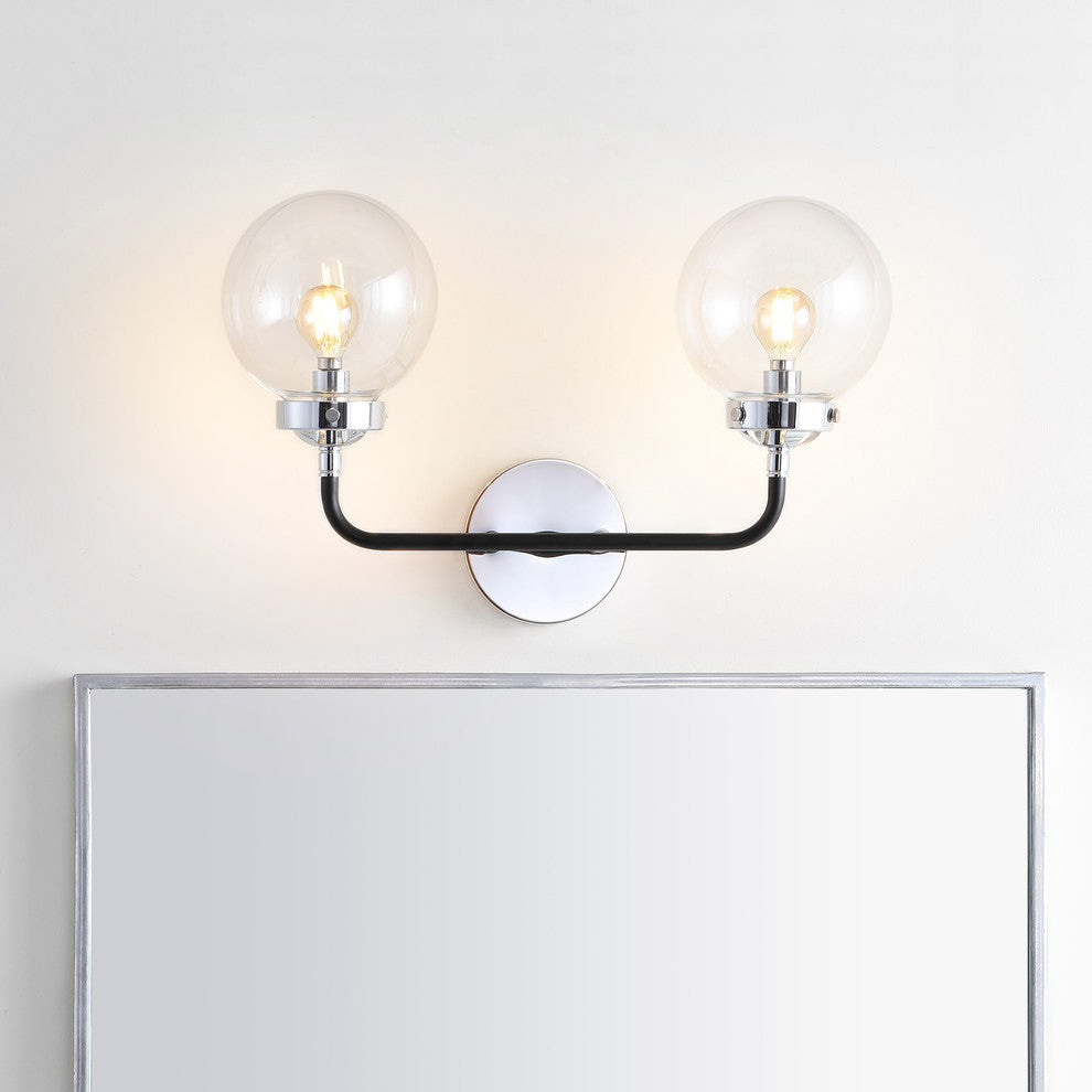 Caleb 1-Light Brass Wall Sconce, Chrome / Black, 2 - Light(s)