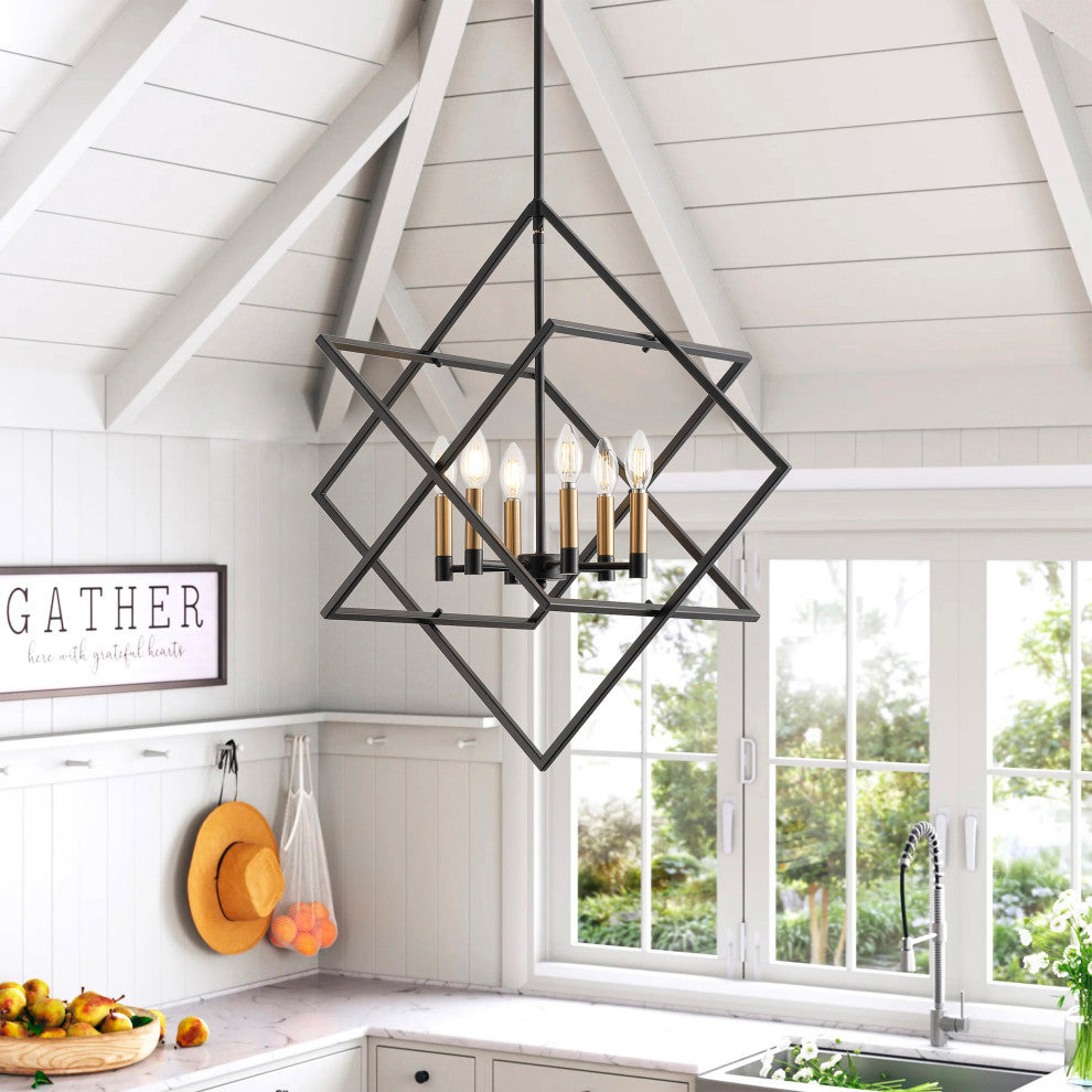 Modern Black 6-Light Geometric Lantern Hanging Light Fixture