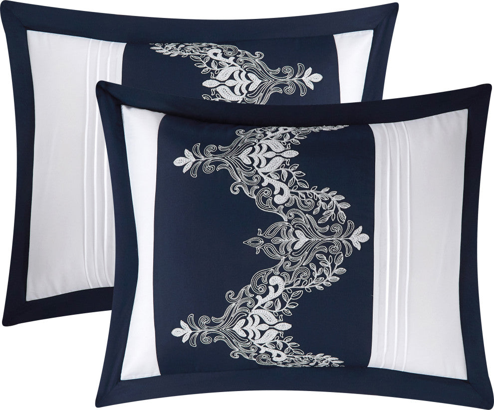 Odayle Damask 6- Piece Bedding Comforter Set, Navy, King