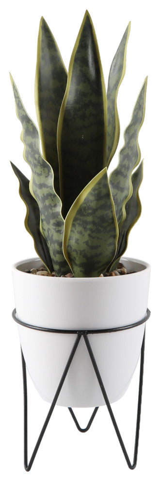 15.25" Snake In 4.75" Wh Pot In Bk Metal Stand
