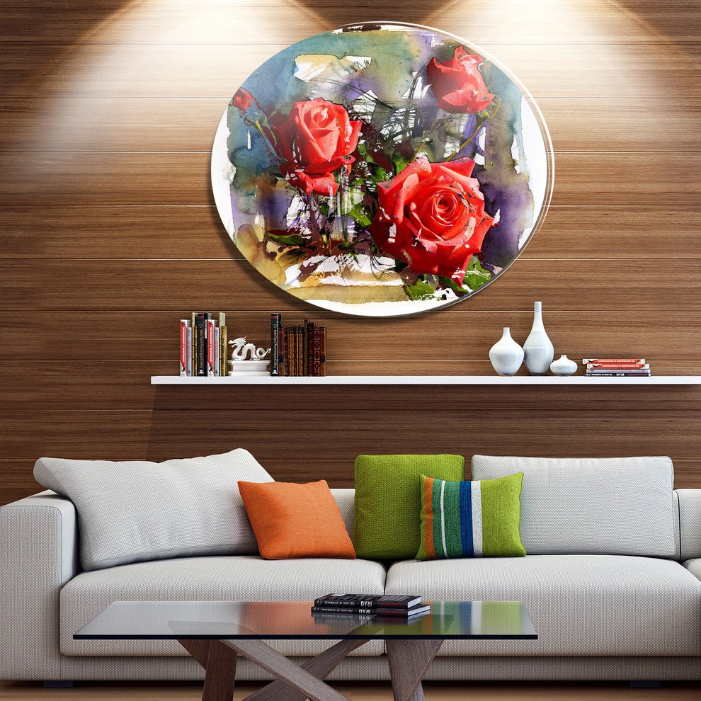 Red Roses Composition, Floral Round Wall Art, 11"