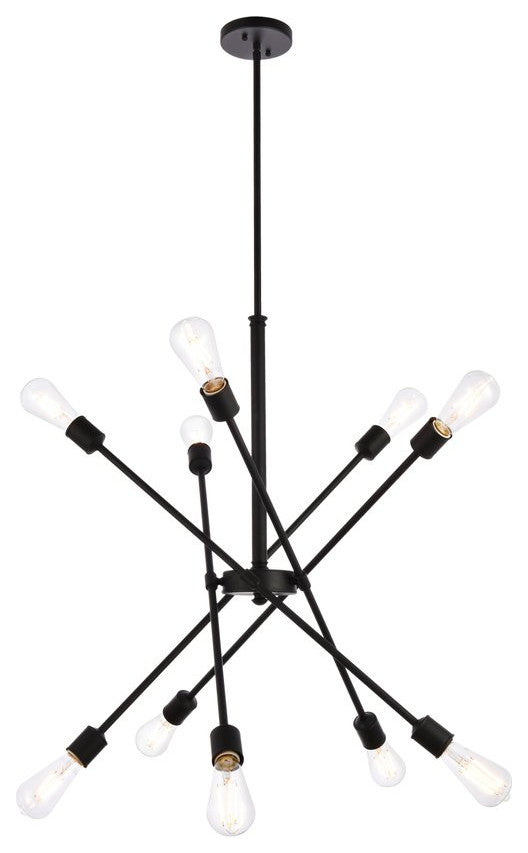 Aria 10 Lights Black Pendant With Hanging Rod