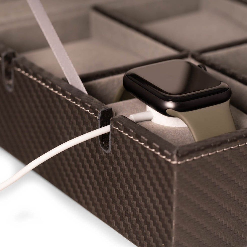 Carbon Fiber Design Watch and Phone Storage, Cord Cut Out