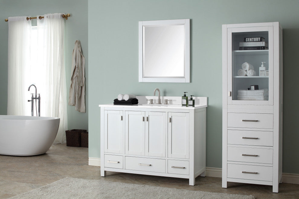 Avanity Modero 48" Vanity, White, Cala White Engineered Stone Top