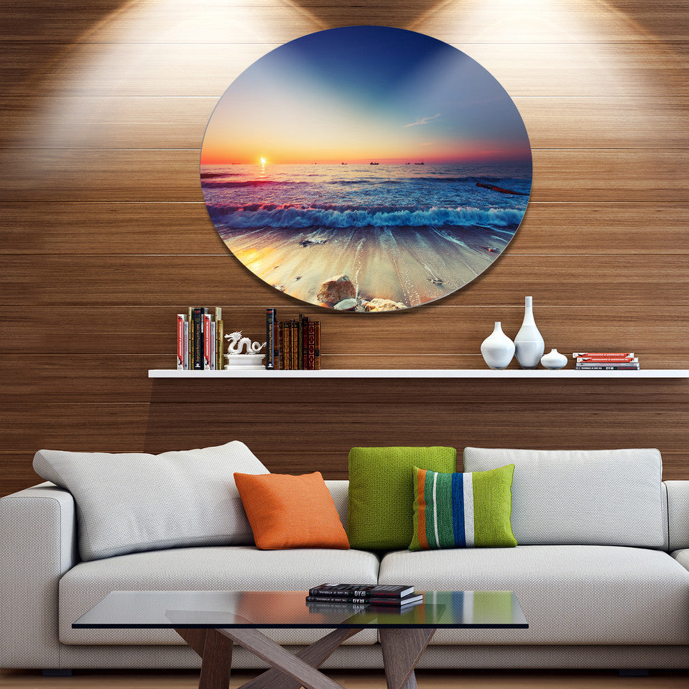 Beautiful Sunrise Over Blue Sea, Seashore Round Wall Art, 11"