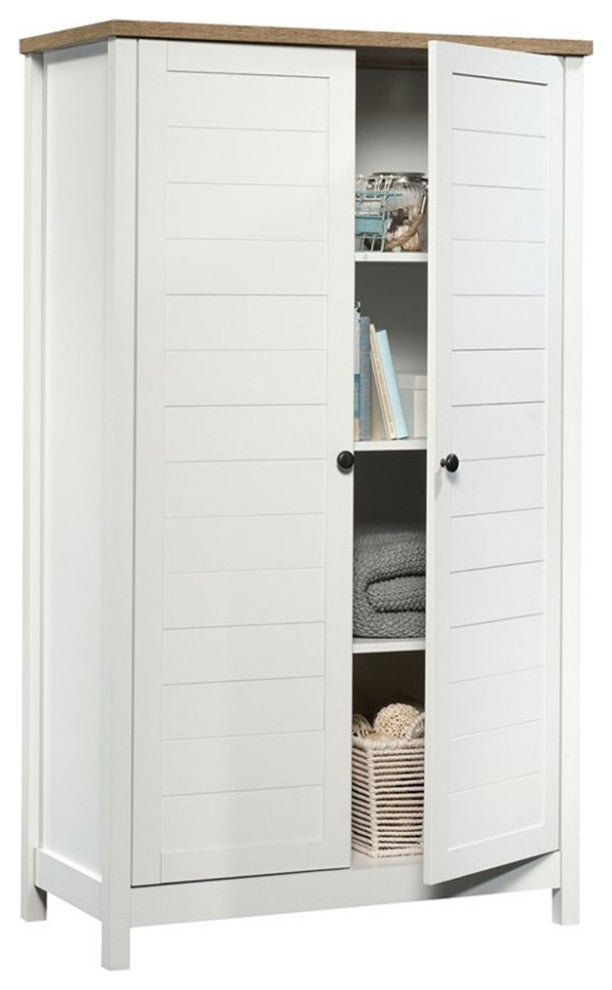 Pemberly Row Contemporary Tall Wood Storage Cabinet in Soft white