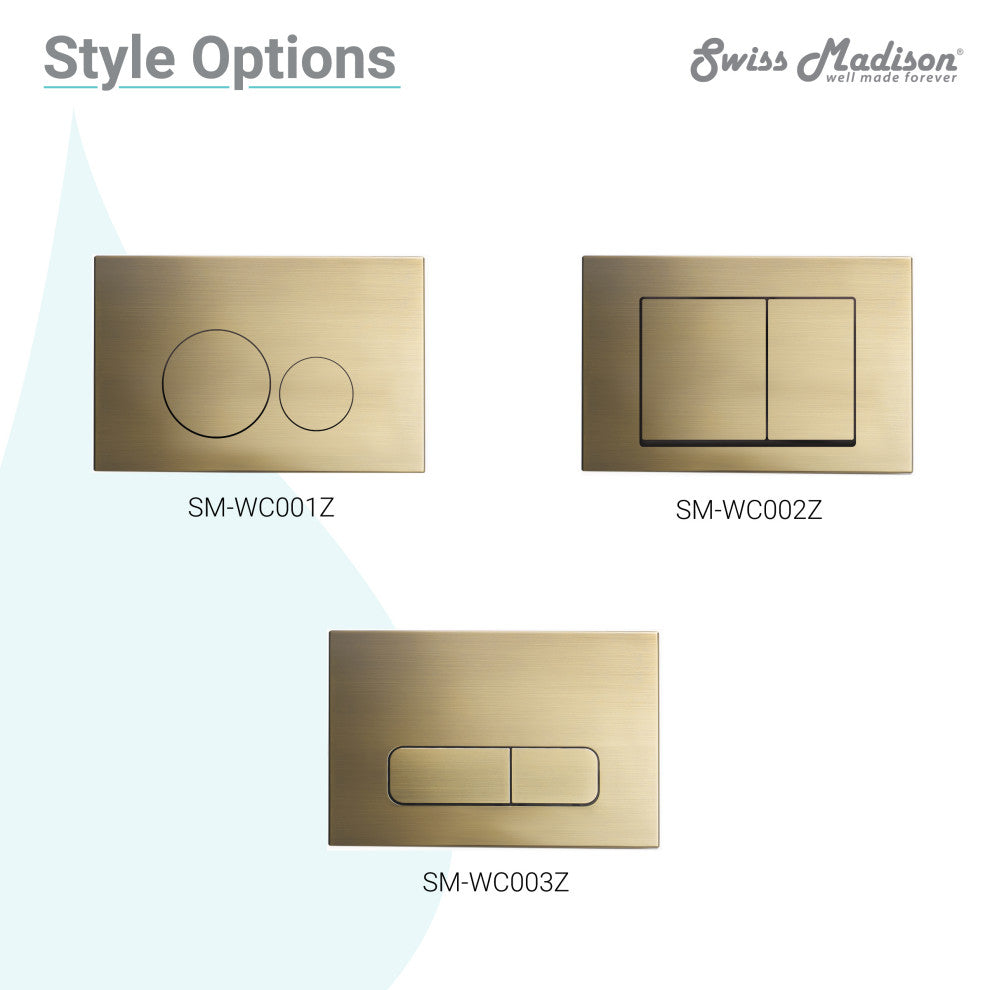 Wall Mount Dual Flush Actuator Plate with Rectangle Push Buttons in Brass