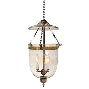 Mini Star Etching Hundi Glass Bell Jar Lantern 9"D, Antique Brass