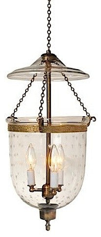 Mini Star Etching Hundi Glass Bell Jar Lantern 9"D, Antique Brass