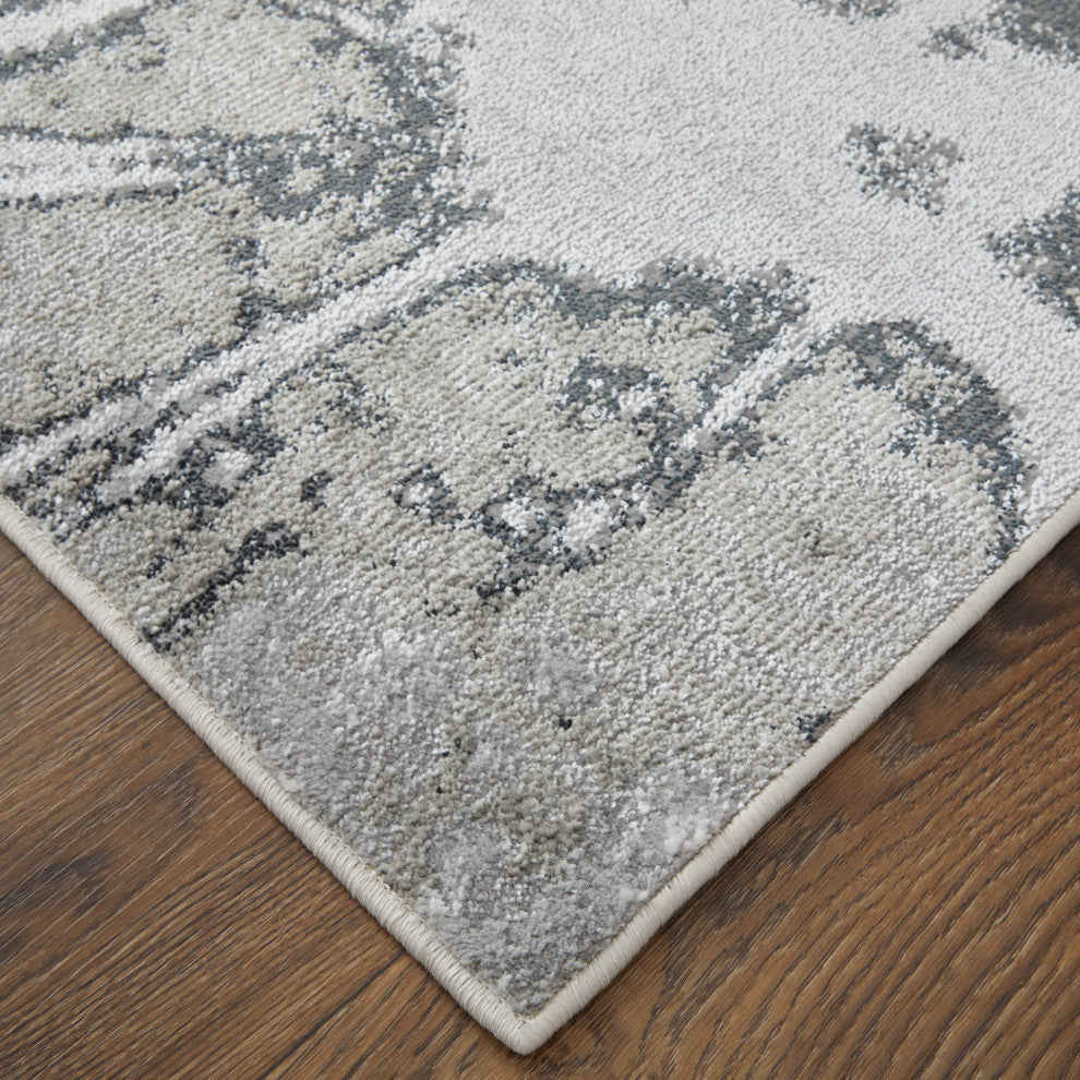Oria Industrial Abstract Area Rug, Gray/Silver/Ivory, 1'8"x2'10"
