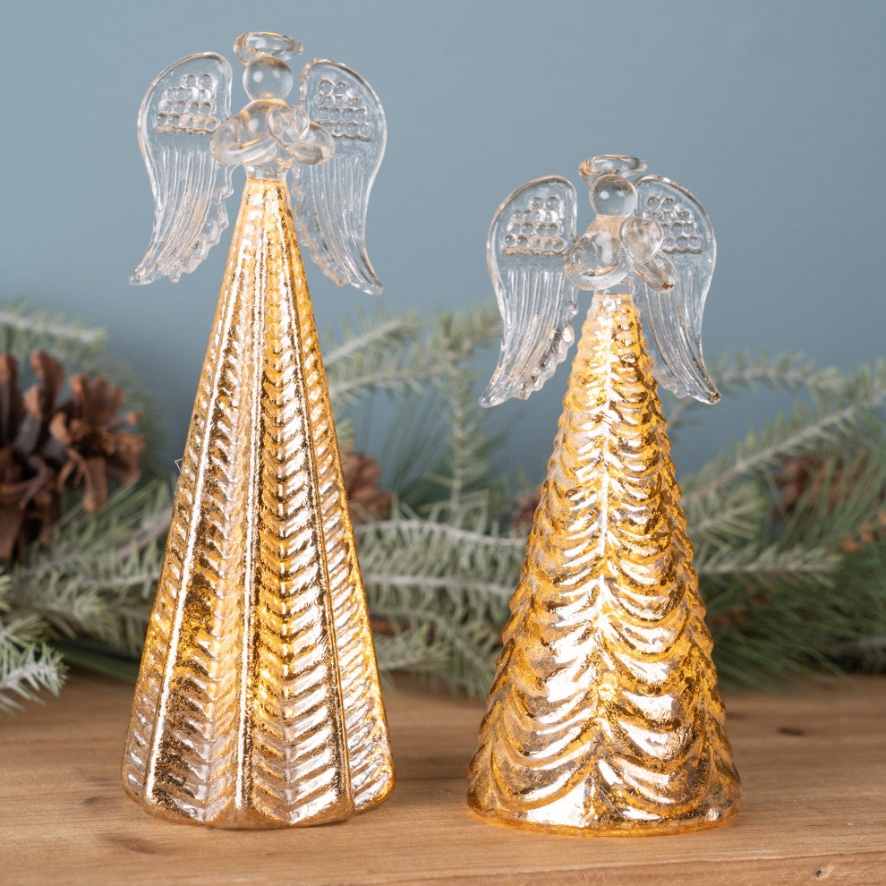 LED Textured Glass Angel Decor, 2-Piece Set