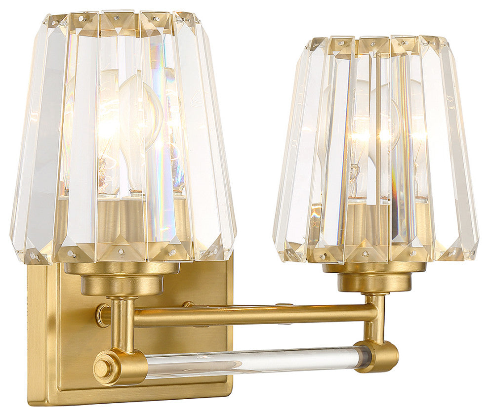 Garnet 2-Light Bathroom Vanity Light, Matte Black, Warm Brass