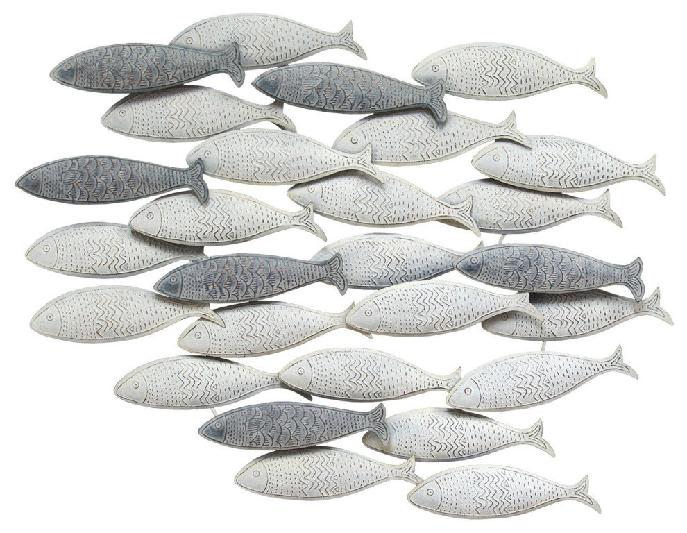HomeRoots Coastal Grey School of Fish Metal Wall Decor