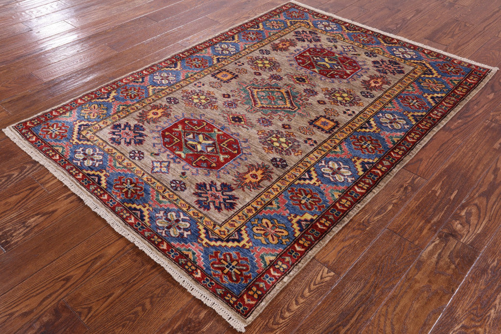 Handmade Super Kazak Wool Rug 4' 0" X 5' 7" Q7701