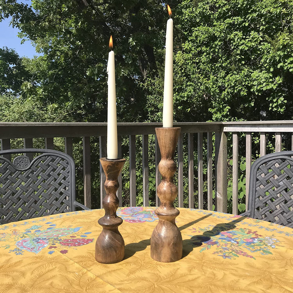 Turned Wooden Candle holders, 2 Piece Set
