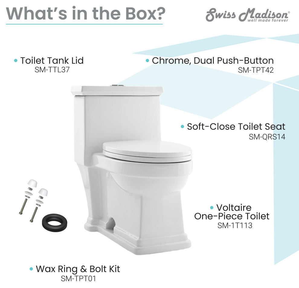 Voltaire One Piece Elongated Toilet Dual Flush 1.1/1.6 gpf, Glossy White