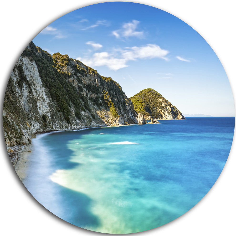 Portoferraio Sansone White Beach, Seashore Round Metal Wall Art, 36"