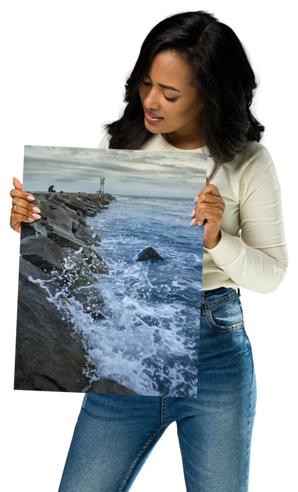 Splashing on the Jetty Landscape Photo Unframed Wall Art Print, 12" X 16"