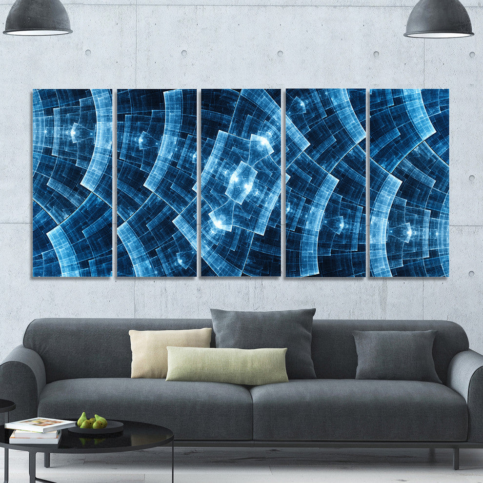 Blue Protective Metal Grids, Abstract Canvas Art Print, 60"x28", 5 Panels
