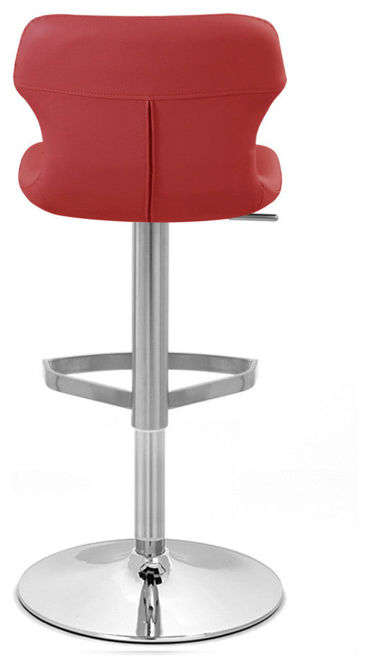 Modern Ellery Bar Stool Red Leatherette Polished Chrome Adjustable Base