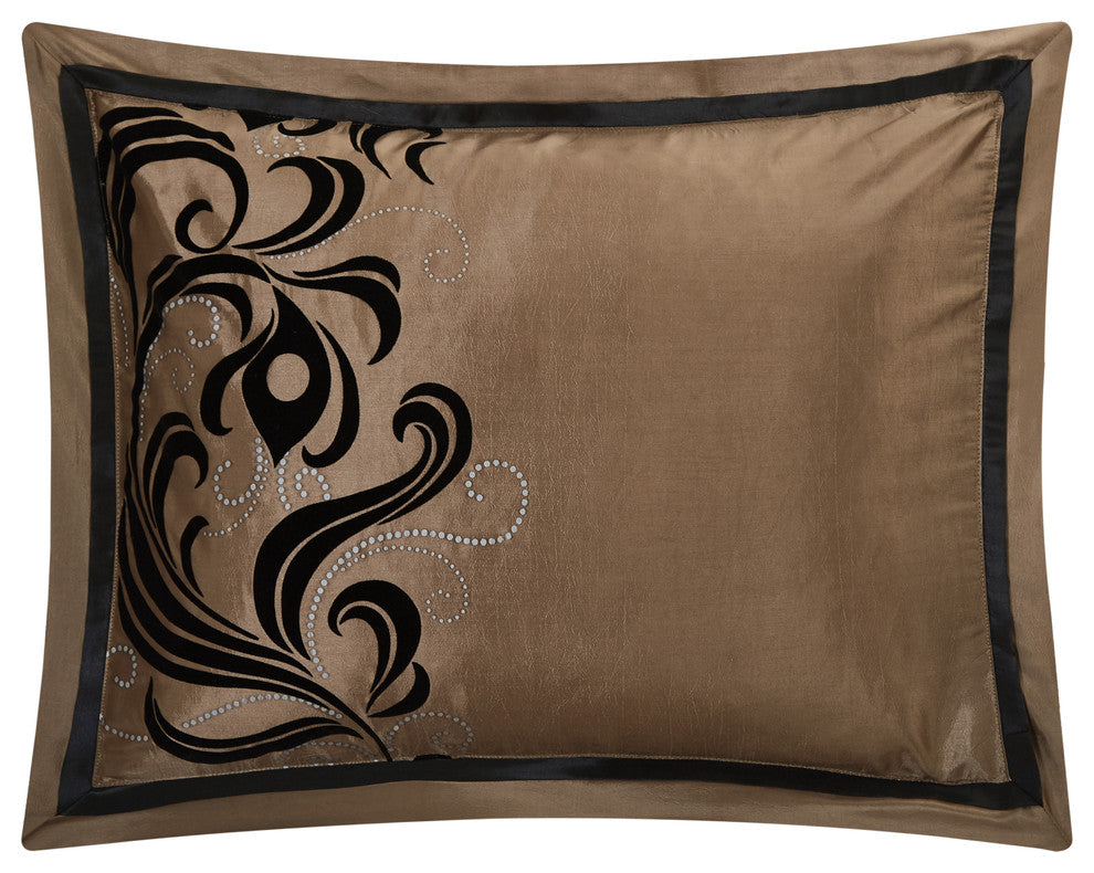 Helda Flocked 7-Piece Comforter Set, Brown, King