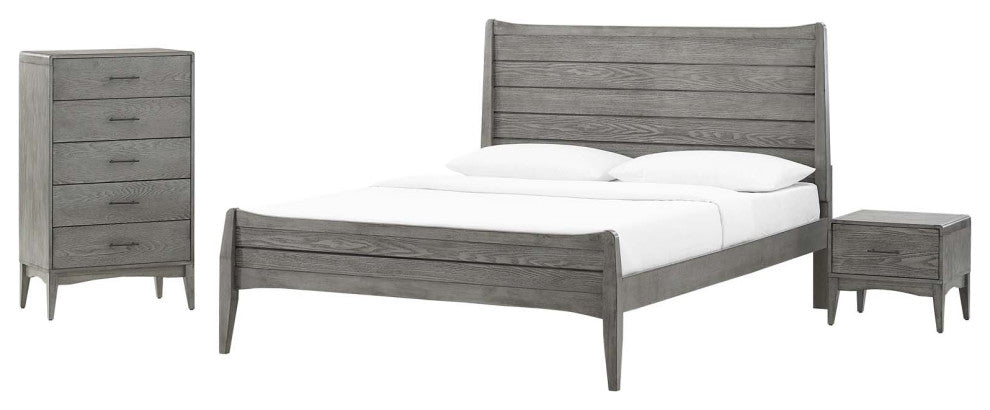 Platform Bed Chest Nightstand Set, Twin Size, Wood, Gray, Modern Room