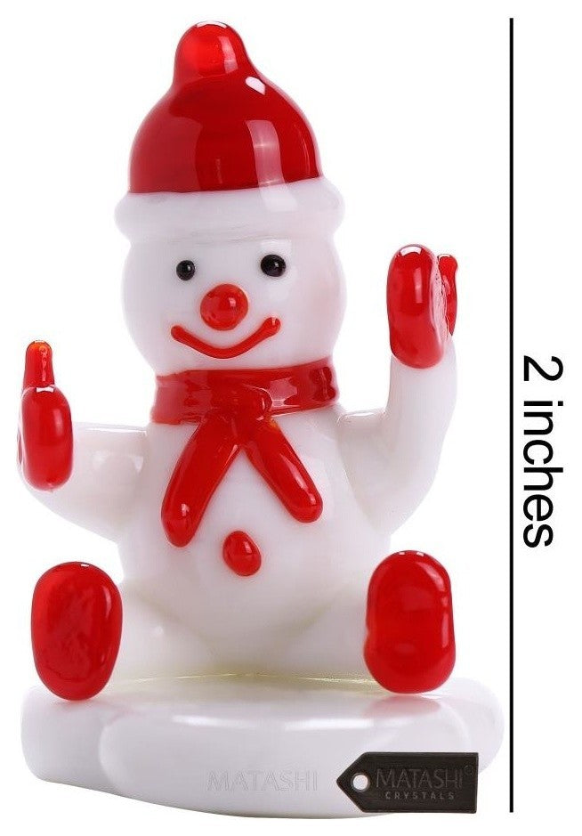 Murano Christmas Winter Decorative Glass Snowman Figurine, Red