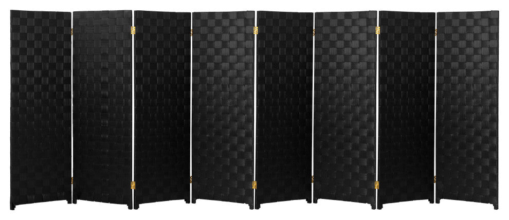 4 ft. Short Woven Fiber Outdoor All Weather Room Divider 8 Panel Black