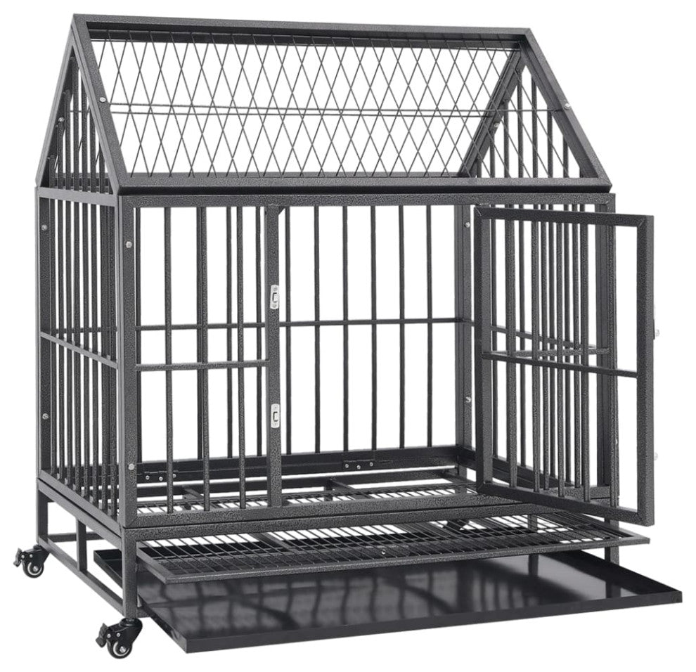vidaXL Dog Cage Dog Crate with Removable Tray Lockable Wheels Dog Kennel Steel