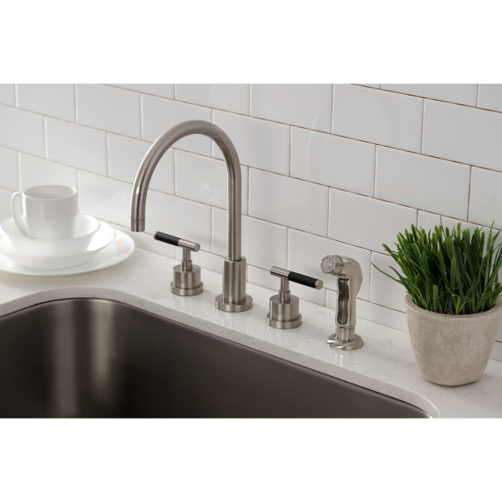 KS8728CKL Kaiser Widespread Kitchen Faucet With Plastic Sprayer, Brushed Nickel