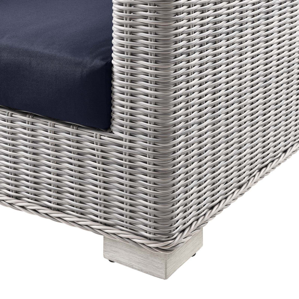 Lounge Sectional Sofa Chair Set, Rattan, Wicker, Gray Blue Navy, Outdoor