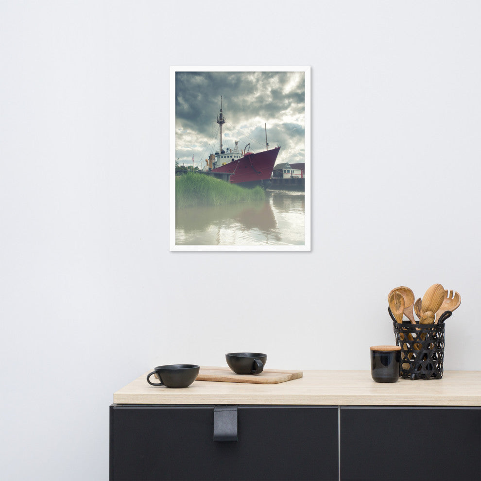 Foggy River Coastal Landscape Framed Photo Paper Wall Art Prints, White, 18" X 24"