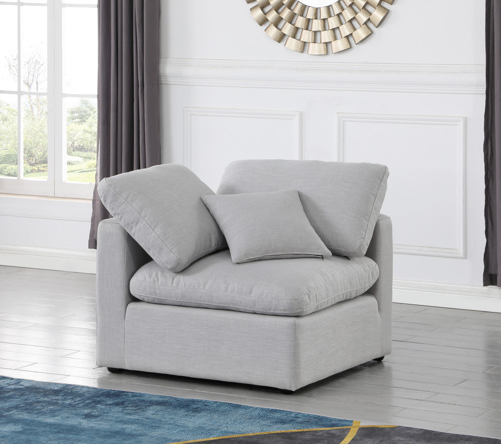 Indulge Upholstered Modular Chair, Grey, Down Stuffed Linen Textured Fabric, Corner Chair