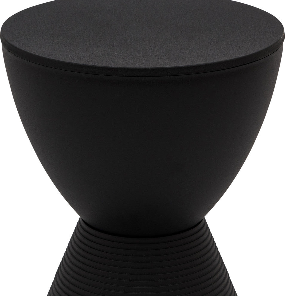Round Side Table in ABS Plastic Ribbed Design End Table with Removable Lid, Black
