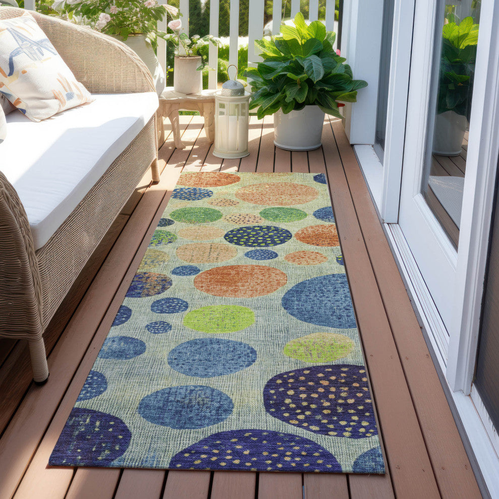 Machine Washable Indoor/Outdoor Chantille ACN1899 Navy 2'3" x 7'6" Runner Rug