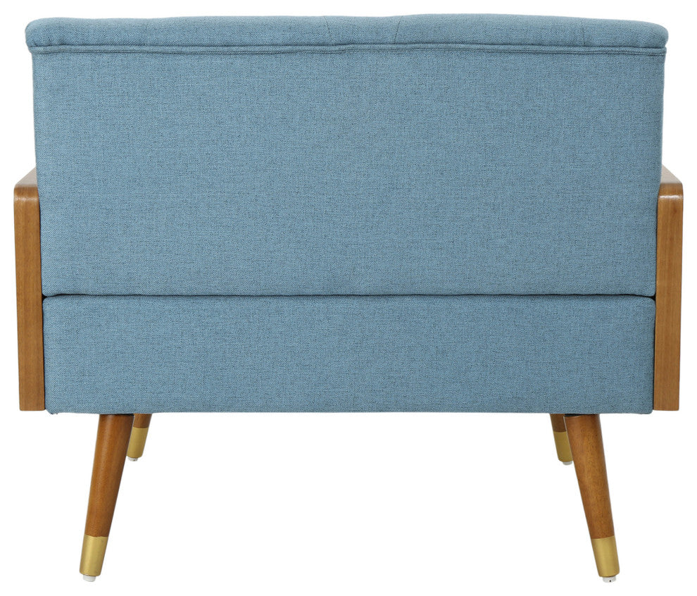 GDF Studio Greta Mid Century Modern Fabric Club Chair, Blue/Dark Walnut