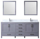 Jacques 80" Dark Gray Double Vanity Carrara Marble Top Sinks, 30" Wall Mirrors