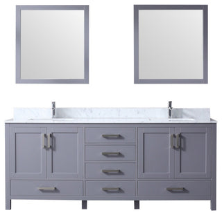 Jacques 80" Dark Gray Double Vanity Carrara Marble Top Sinks, 30" Wall Mirrors