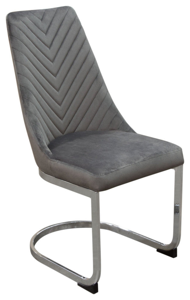 Vogue 2 Dining Chairs With Silver Metal Base, Gray Velvet