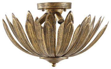 15" 3-Light Antique Gold Leaf Semi-Flush Mount Ceiling Light