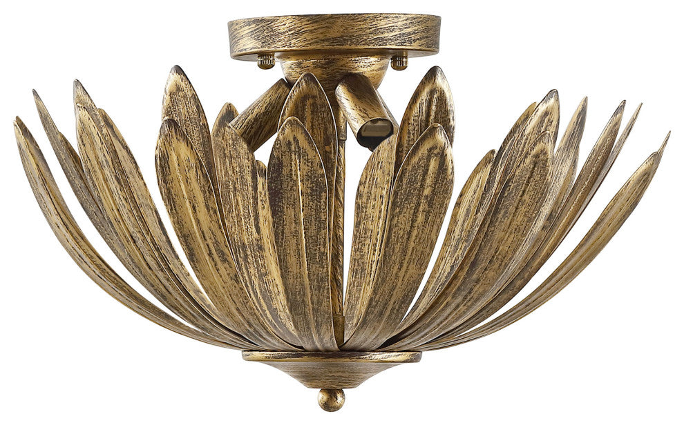 15" 3-Light Antique Gold Leaf Semi-Flush Mount Ceiling Light