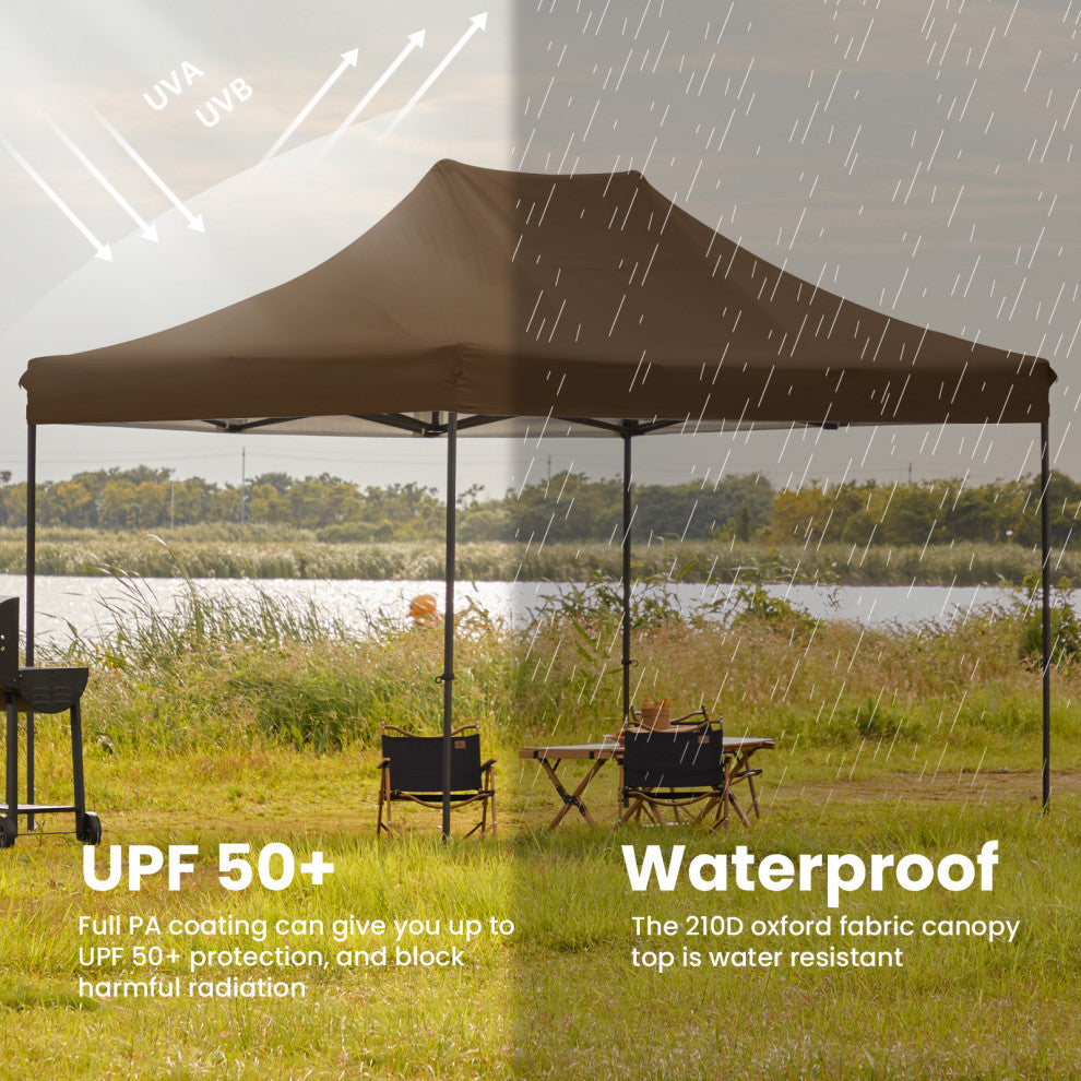 JEAREY Pop Up Canopy Tent, Outdoor Canopy, 4 Sand Bags, Brown, 10x15ft