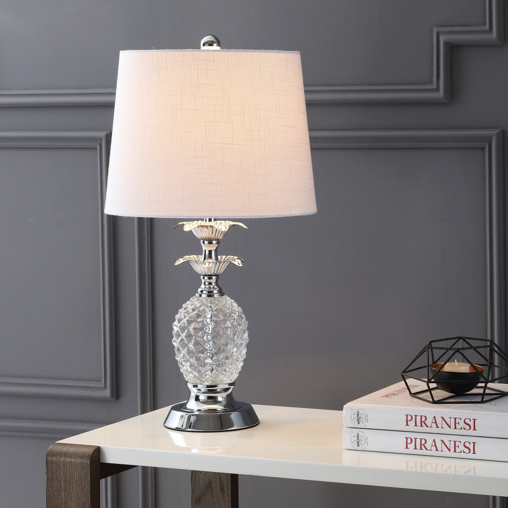 Jane 24" Glass Table Lamp, Clear and Chrome