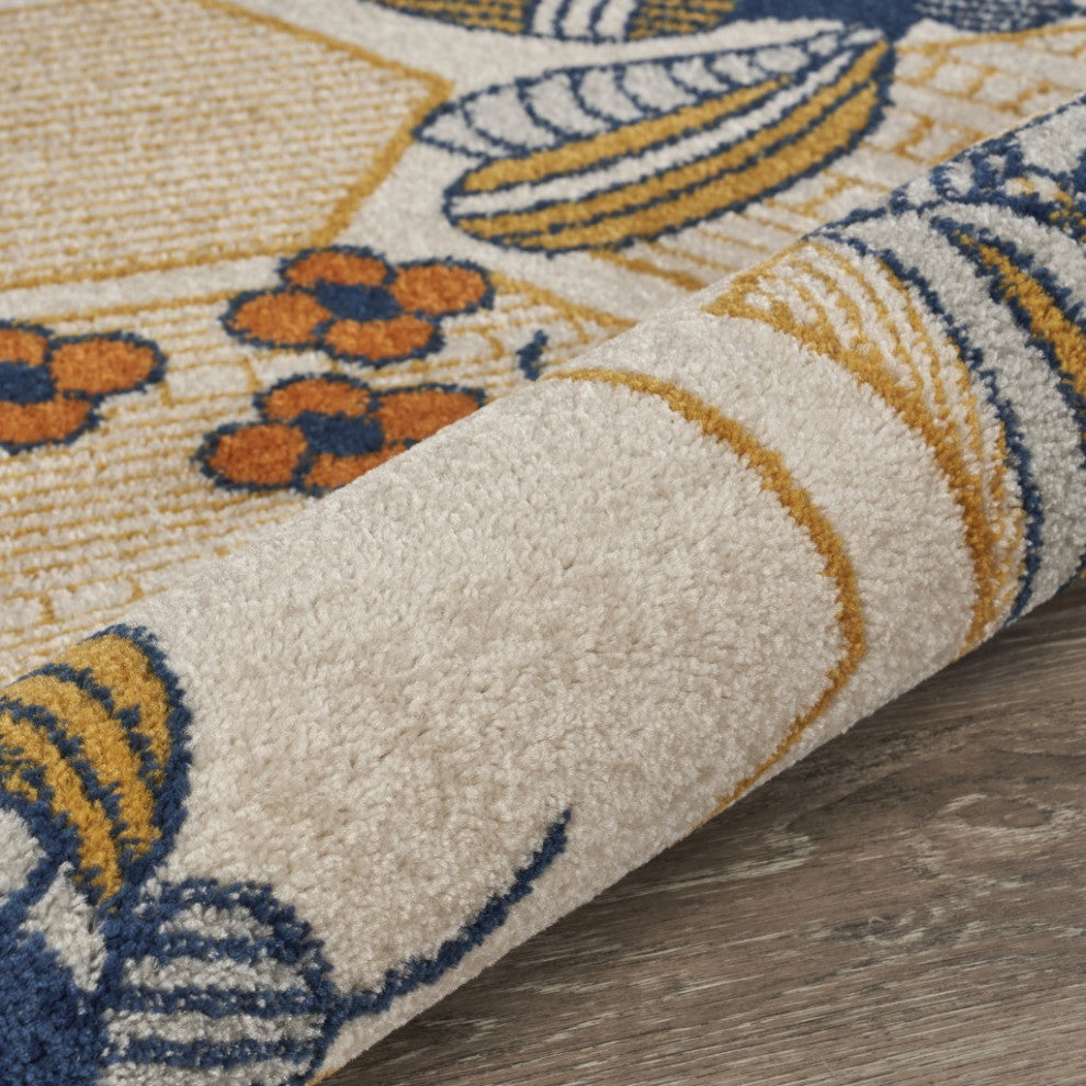 8" x 9" Gold and Ivory Bustling Bee Area Rug