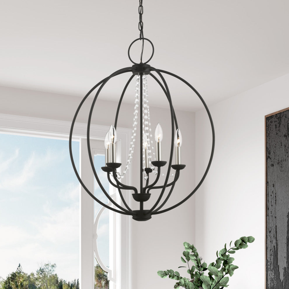 Arabella 5 Light Black With Brushed Nickel Finish Candles Globe Chandelier