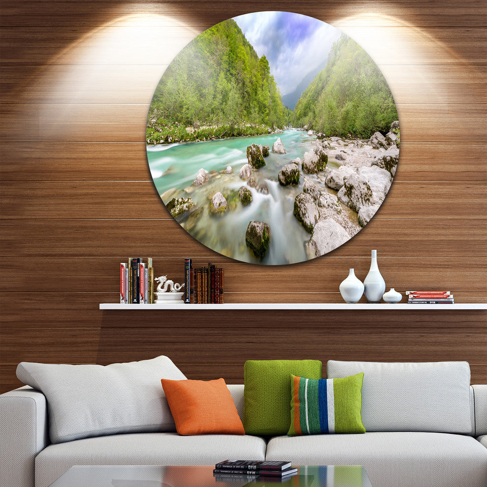 Slovenia Waterfall Panorama, Landscape Round Wall Art, 11"