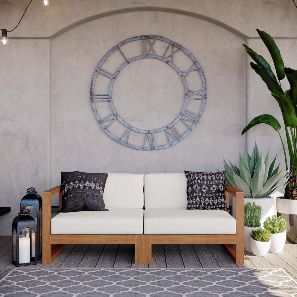 Lounge Loveseat Sofa, Wood, Brown Natural White, Modern, Outdoor Patio Bistro