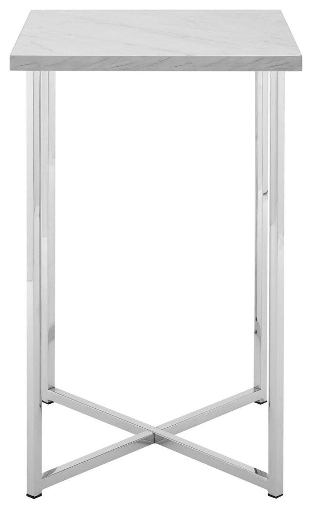 Glam 2-Piece Metal and Wood Square Accent Tables "“ Faux White Marble/Chrome